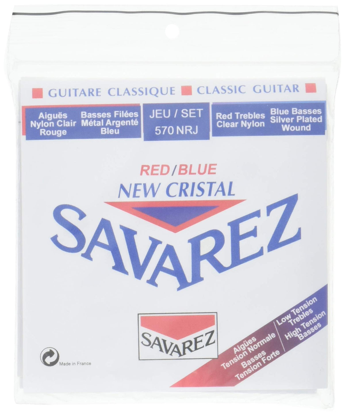 SAVAREZ 570NRJ High Classical Guitar Strings, New Crystal, High Tension Set