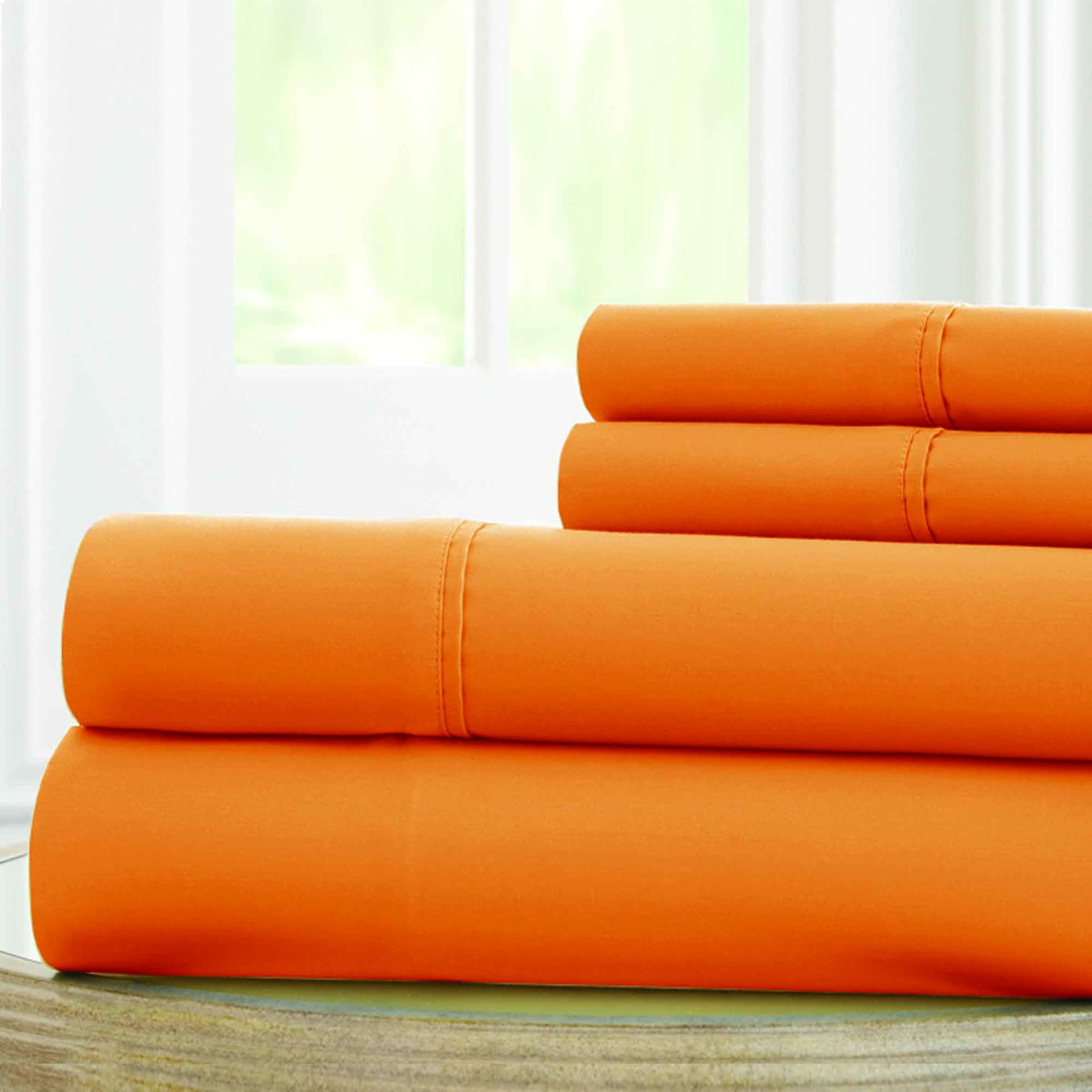 Modern Threads Amrapur Overseas Soft Solid Sheets-100 GSM Luxurious Microfiber Bed Includes Flat, Fitted Sheet with Deep Pockets, & Pillowcases, California King, Orange