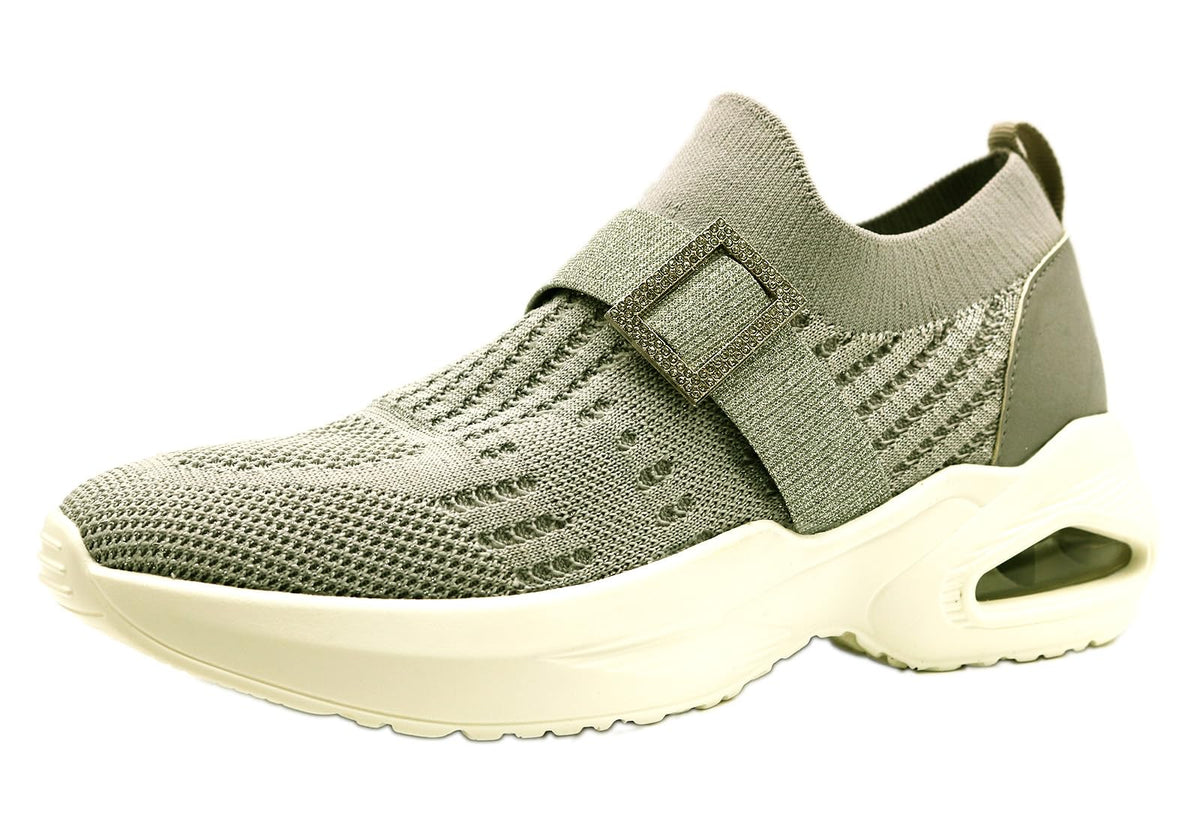 Jewel casket(ジュエルキャスケット) Women's Clogs Buckle Sneakers, Slip-On, Knit, Thick Sole, Bijou, Air Lightweight, 93371000, Gray, 24.0 cm 3E