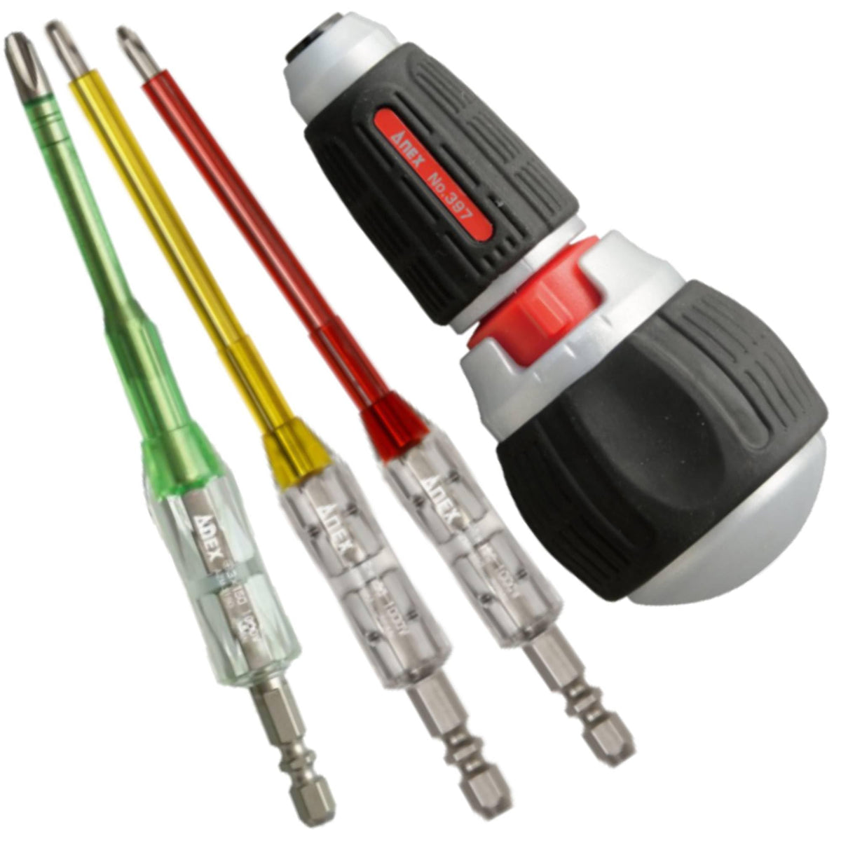 ANEX Electrician’s Speed Ratchet Screwdriver Set – 1 Handle & 3 Insulated Bits, Safe up to 1000V