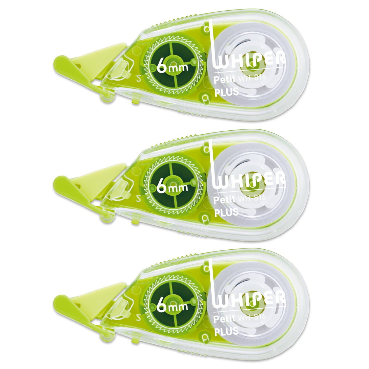 Plus WH-816-3P Correction Tape, White Petite, 0.2 inches (6 mm), Green, Pack of 3 49-246