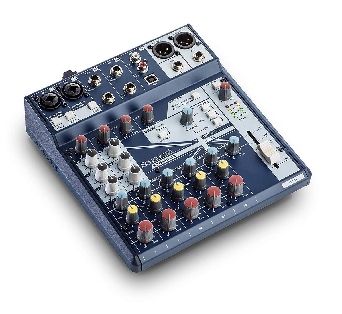Soundcraft Notepad-8FX Professional USB Audio Interface Mixer with Lexicon Reverb, Echo & Delay Effects, and Ducking Feature - Durable Metal Build. Blue