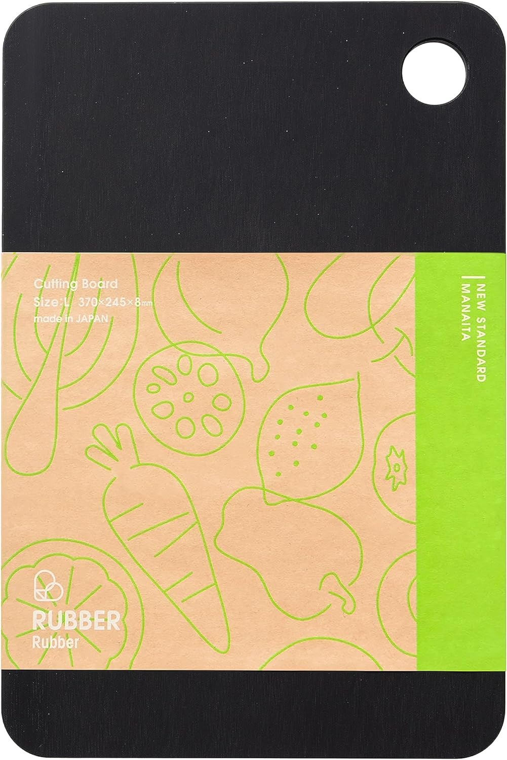 NOBODA RUBBER Rubber Cutting Board, Black, L, Synthetic Rubber, Large, Present, Made in Japan, 14.6 x 9.6 x 0.3 inches (370 x 245 x 8 mm) NBD003