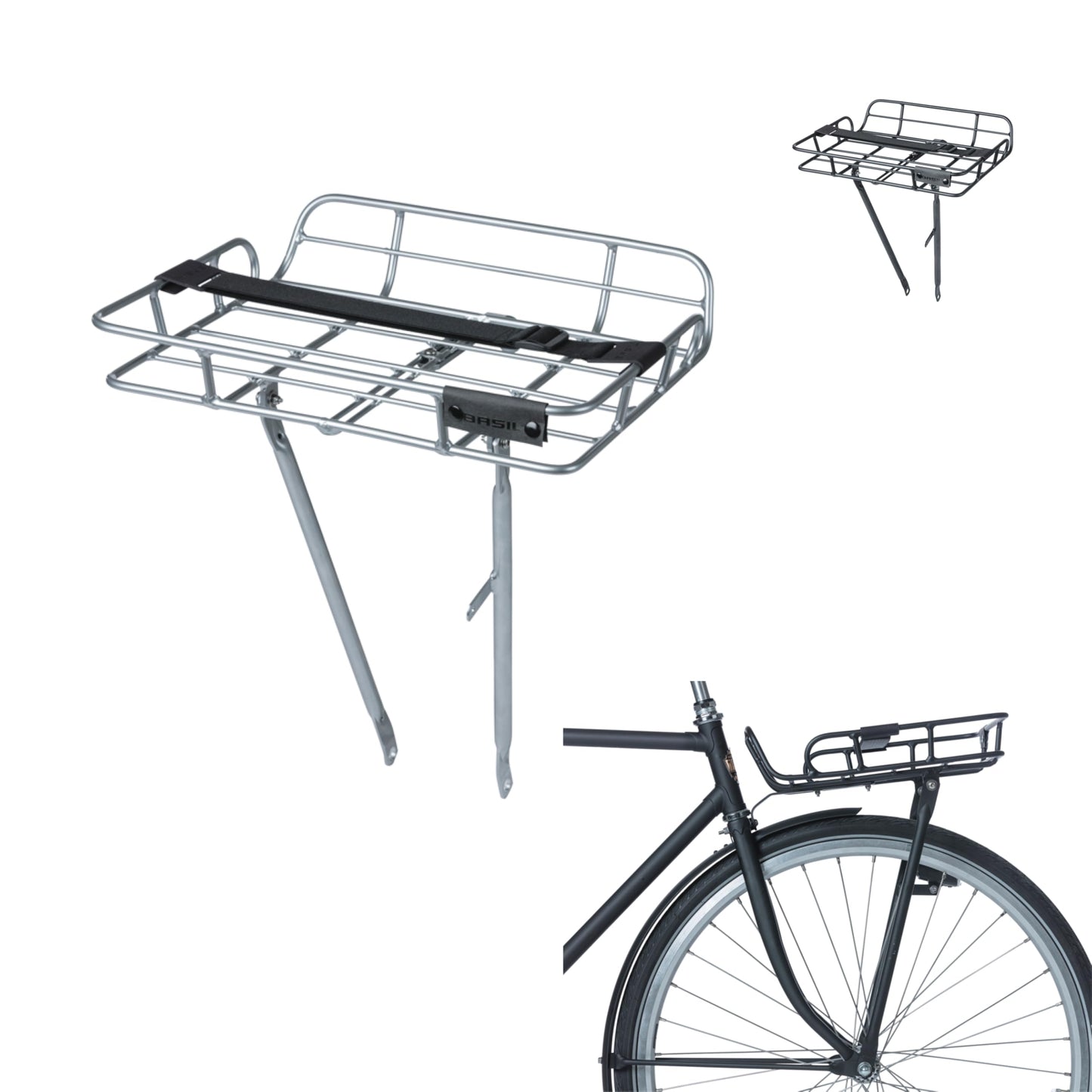 Basil Portland Front Carrier (Polished Aluminum, with Rail)