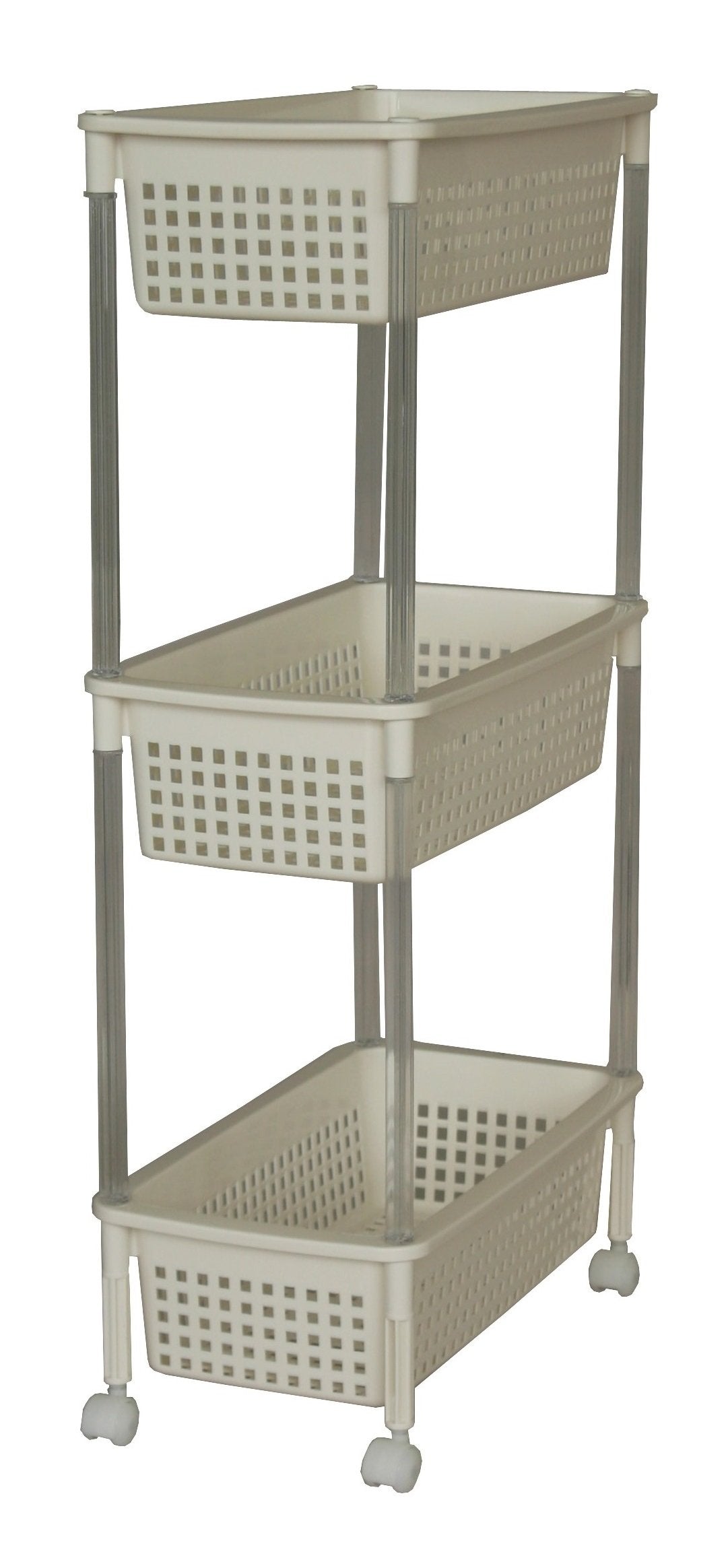 Heiwa Industries Kitchen Wagon, Basket Wagon, Slim, 3 Tiers, Ivory