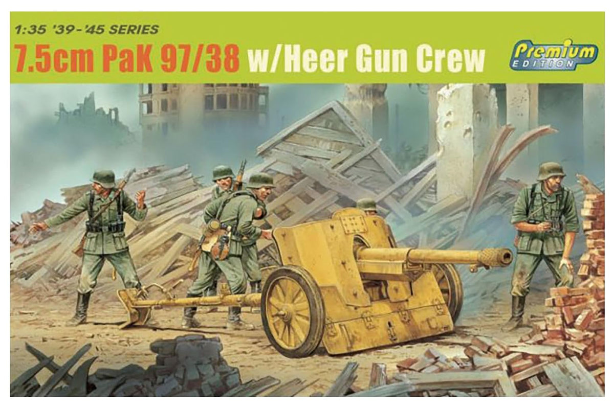 Platz DR6445 Dragon 1/35 WW.II German 3.0 inches (7.5 cm) PaK97/38 Tank Cannon Figures, Includes 5 Artillery Figures, Aluminum Shell/GEN2 Personal Equipment Parts