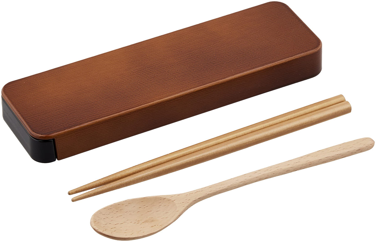 Tatsumiya Spoon & Chopsticks Set, Slide, Bentwappa, Made in Japan, Light Brown, 7.1 inches (18 cm)