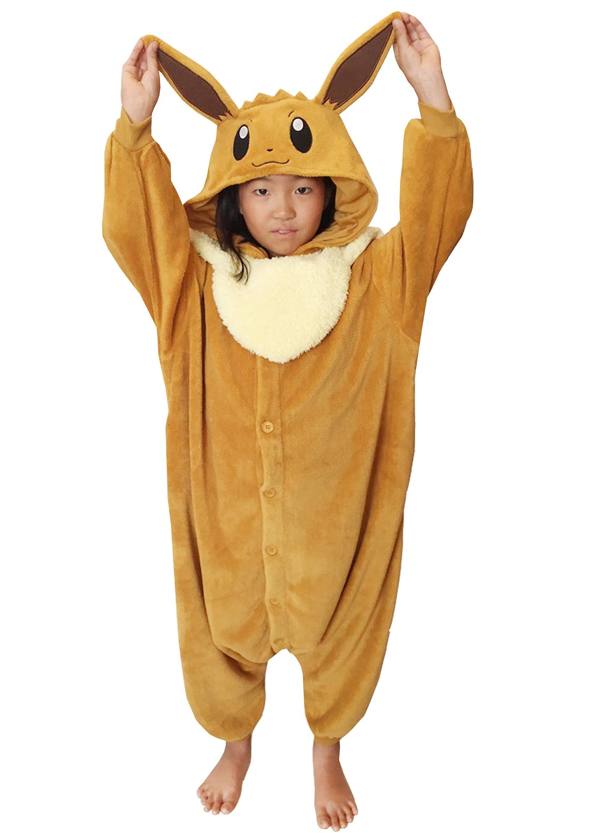 SAZAC Kigurumi - Pokemon - Eevee - Onesie Jumpsuit Halloween Costume - Kids Size (7-9 Year Old)