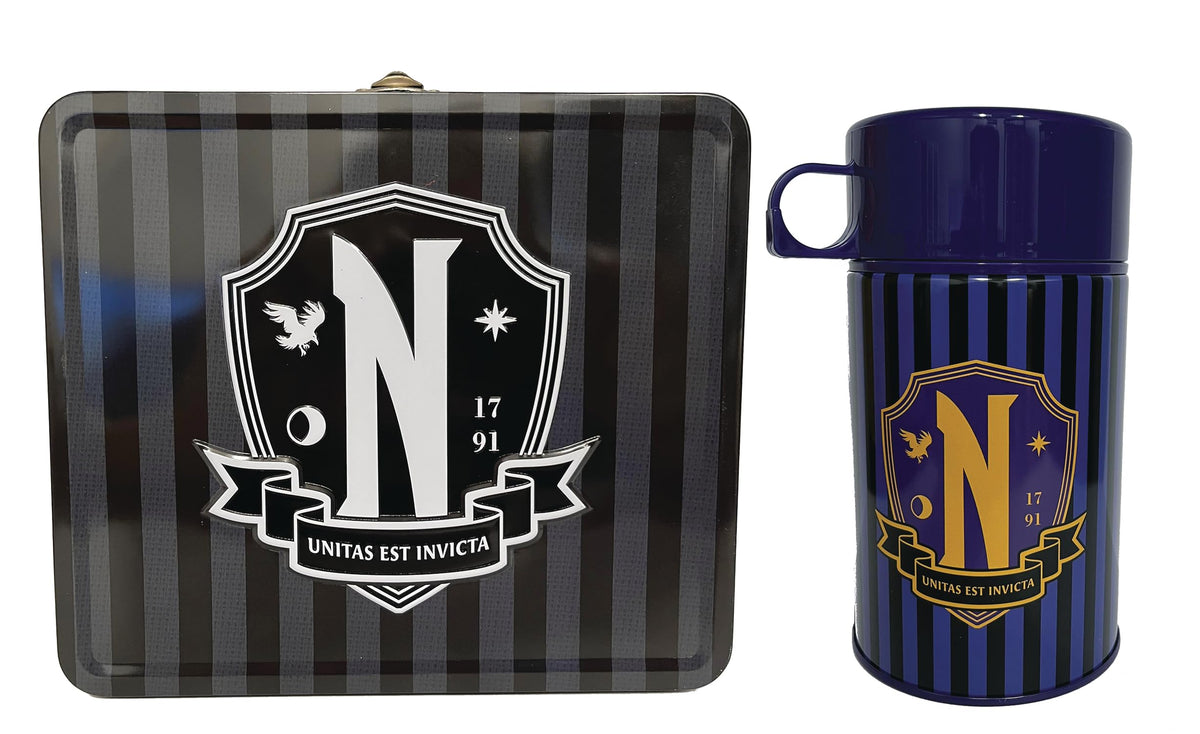 Wednesday Nevermore Tin Titans Previews Exclusive Lunch Box with Beverage Container