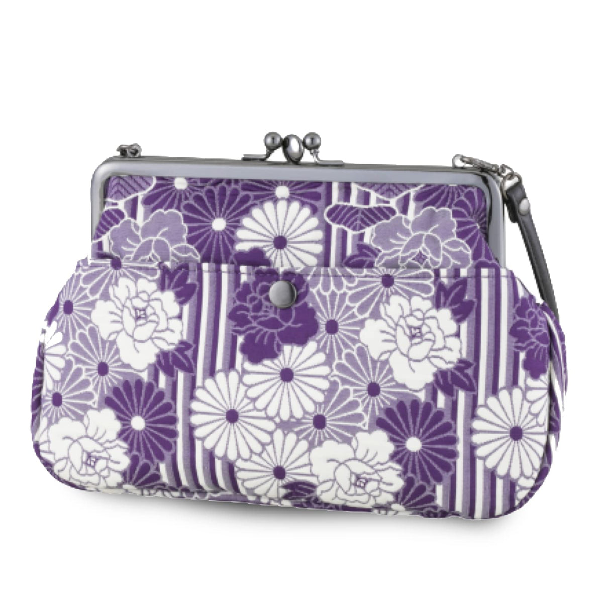 Vintage Floral Kiss Lock Purses Handbags (Small/Retro Flower Kimono cloth Purple) / Made in Japan Japanese Evening Clutch Buckle Shoulder/for Woman