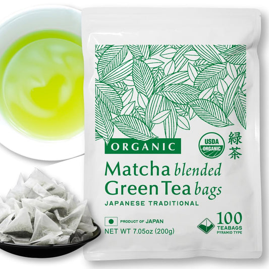 NAKANE TEA INC. Organic Matcha Blended Japanese Green Tea Bags, 100 Count – Grown in Japan, USDA Organic