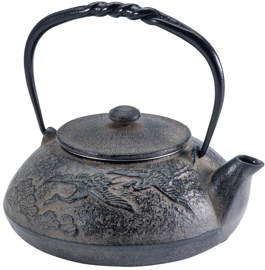 Ikenaga IronWorks Iron Teapot, 0.2 gal (0.55 L), Nanbu Ironware Pine Cranes, Made in Japan