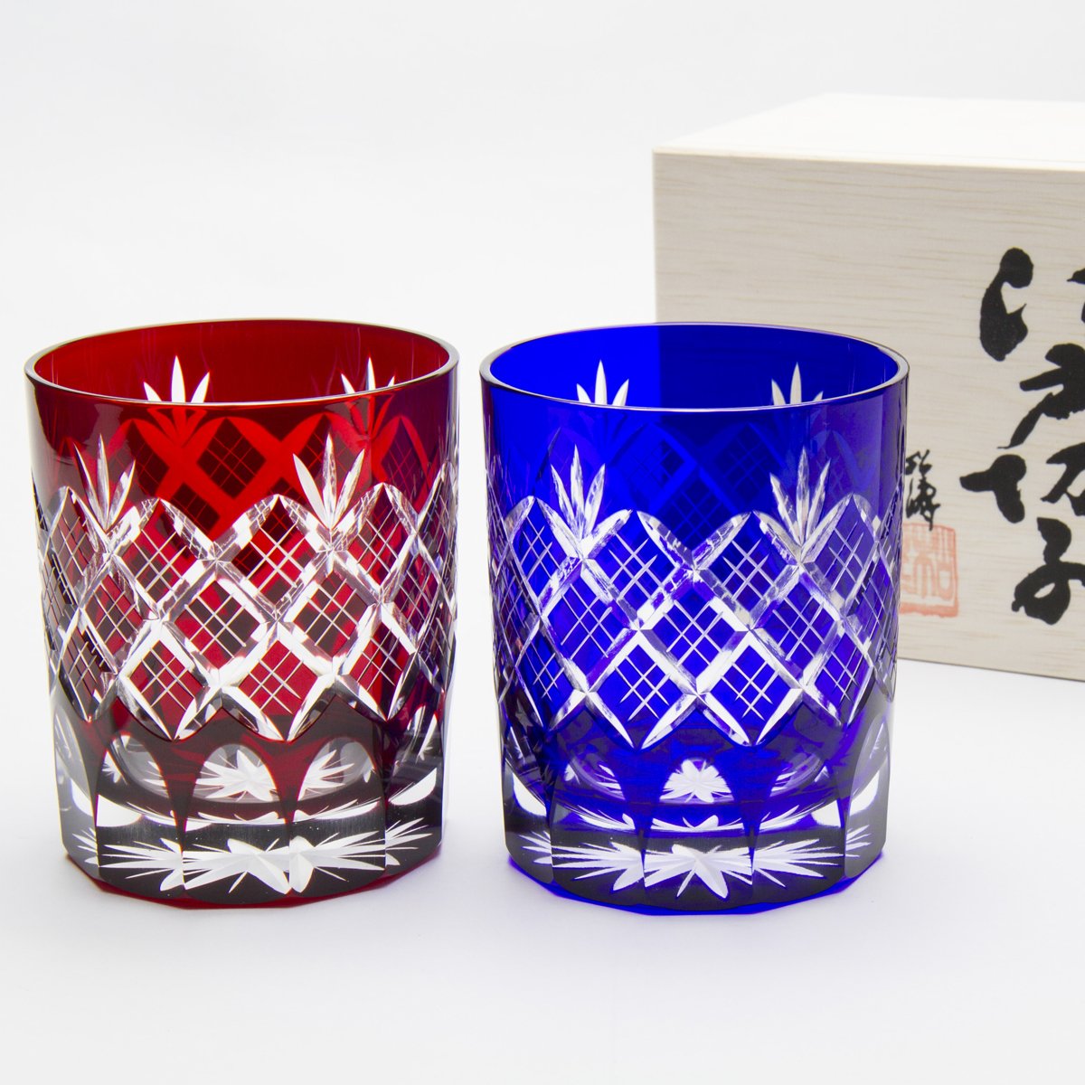 Tajimaglas TG04-24-2 Tajima Glass Edo Kiriko Layered Arai Pattern, Chrysanthemum Bottom, Old Glass, Pair