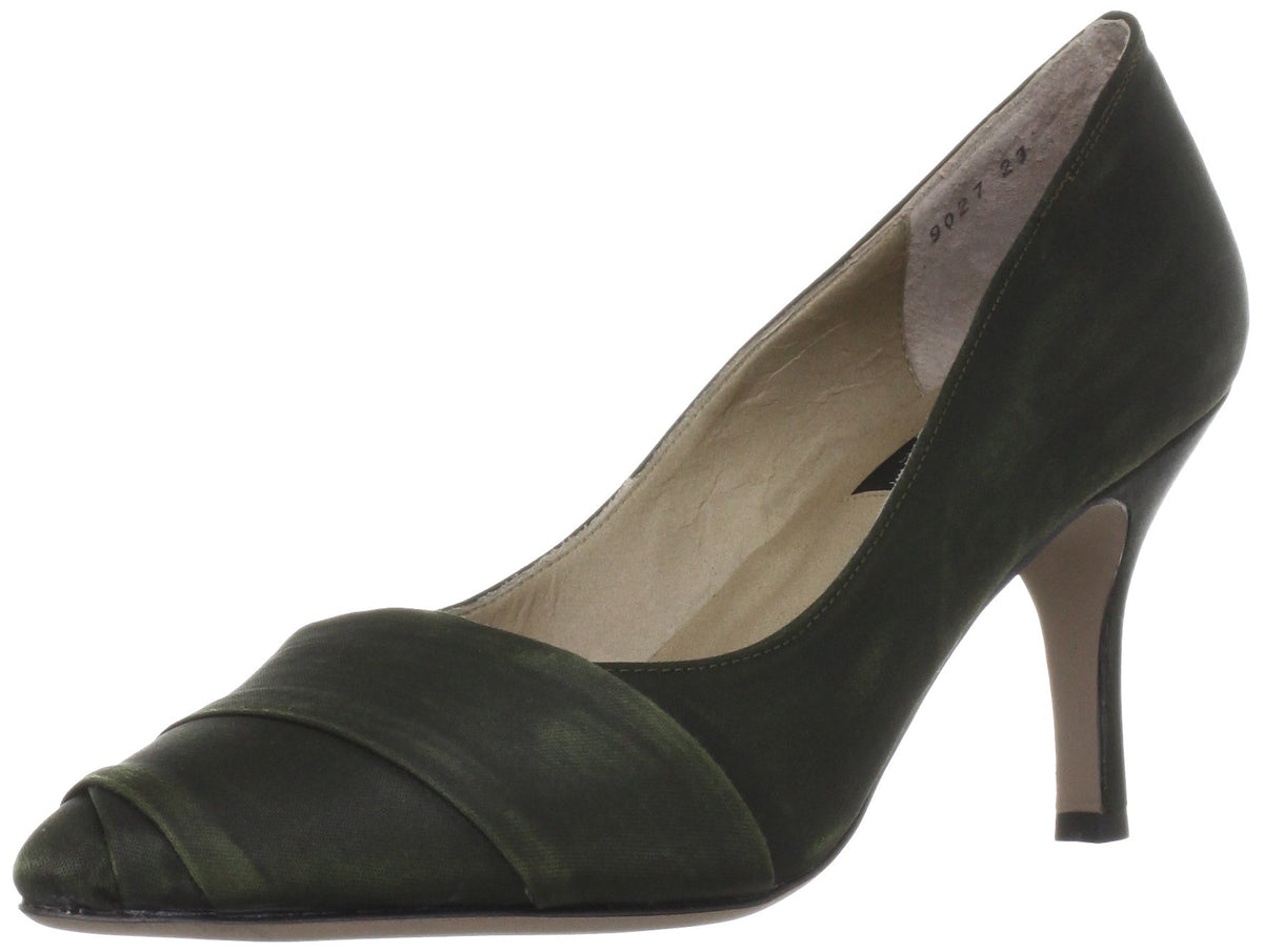 Lanvin Collection Pointed Toe Design Pumps, Dark Green Satin, 22.0 cm