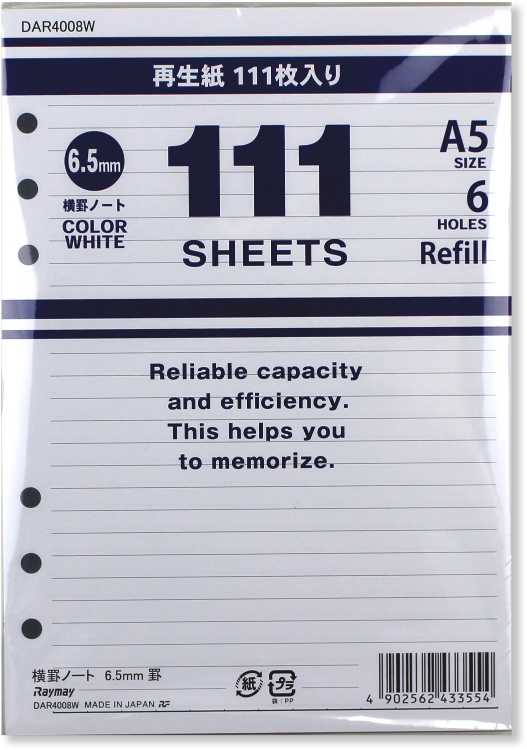 Raymay Fujii DAR4008W System Notebook Refill, Value Notebook, Ruled, A5, White