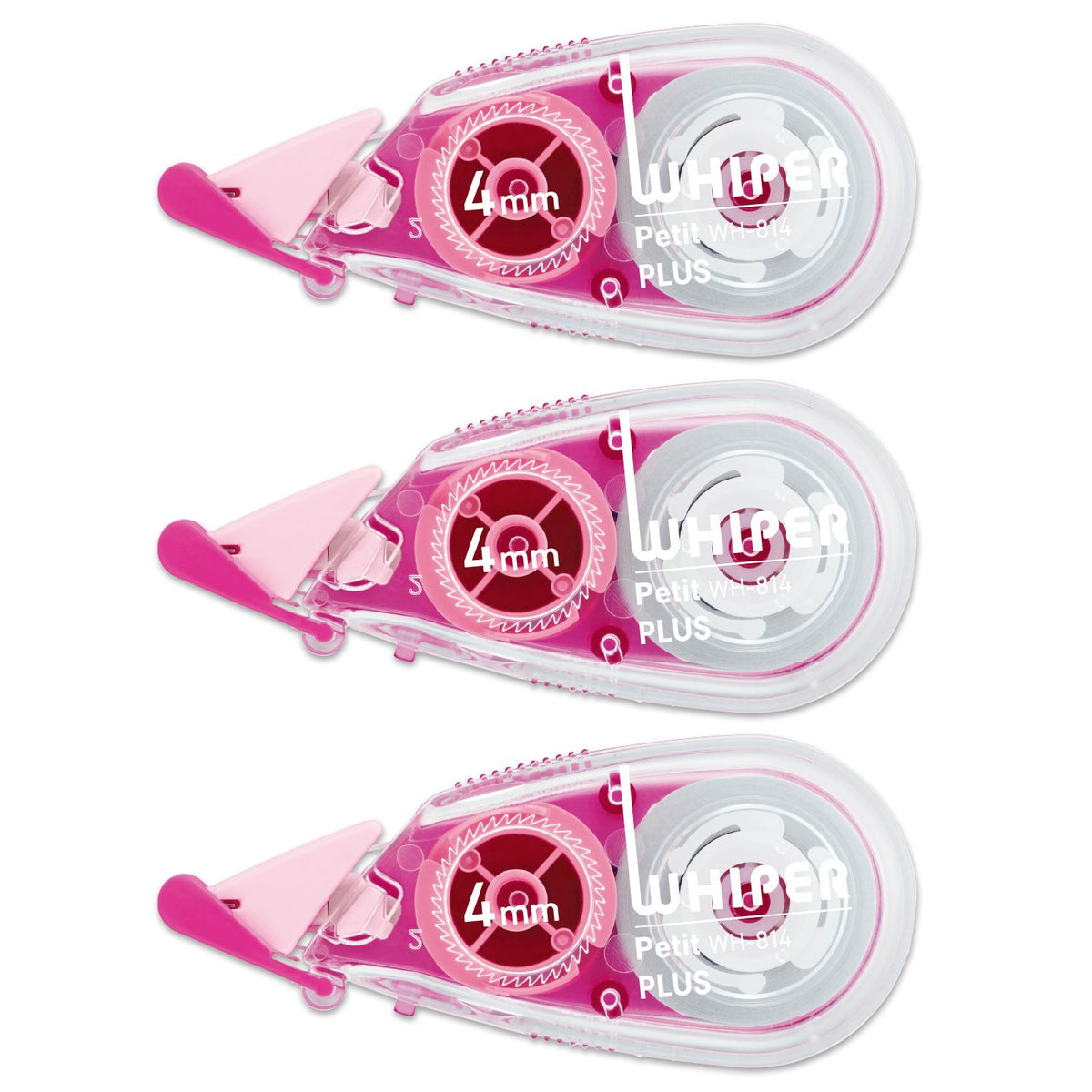 Plus WH-814-3P Correction Tape, White Petite, 0.2 inches (4 mm), Pink, Pack of 3 49-244
