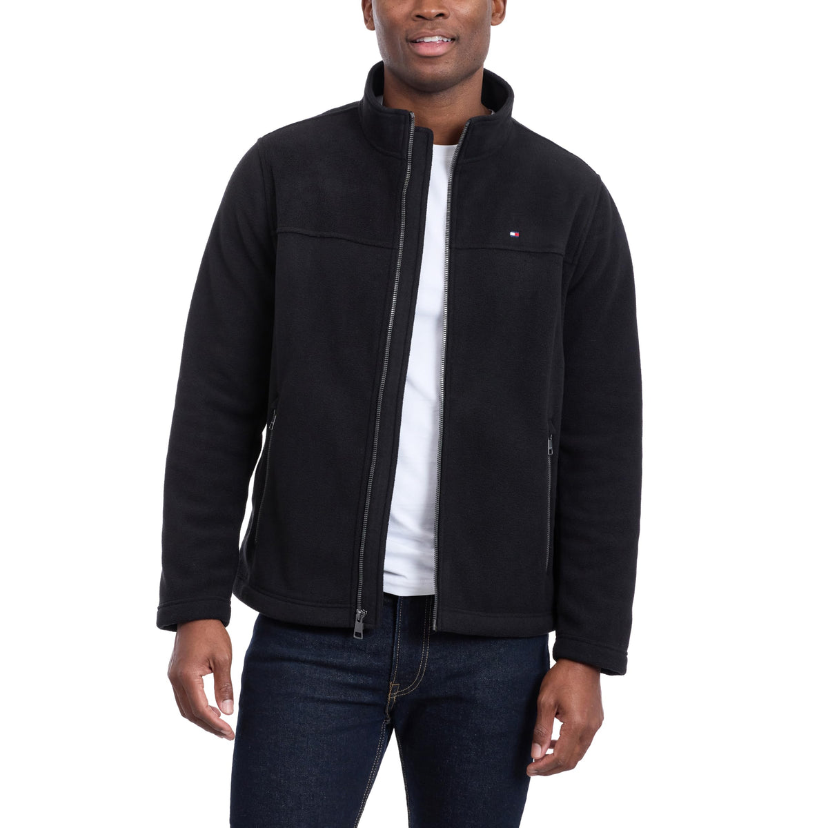 Tommy Hilfiger mens Classic Zip Front Polar Fleece Jacket, Black, Large US