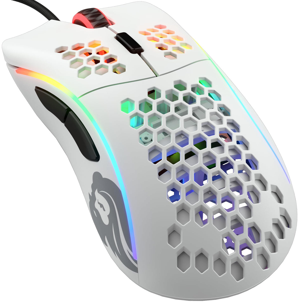 Glorious Model D Wired Gaming Mouse - 68g Superlight Honeycomb Design, RGB, Ergonomic, Pixart 3360 Sensor, Omron Switches, PTFE Feet, 6 Buttons - Matte White