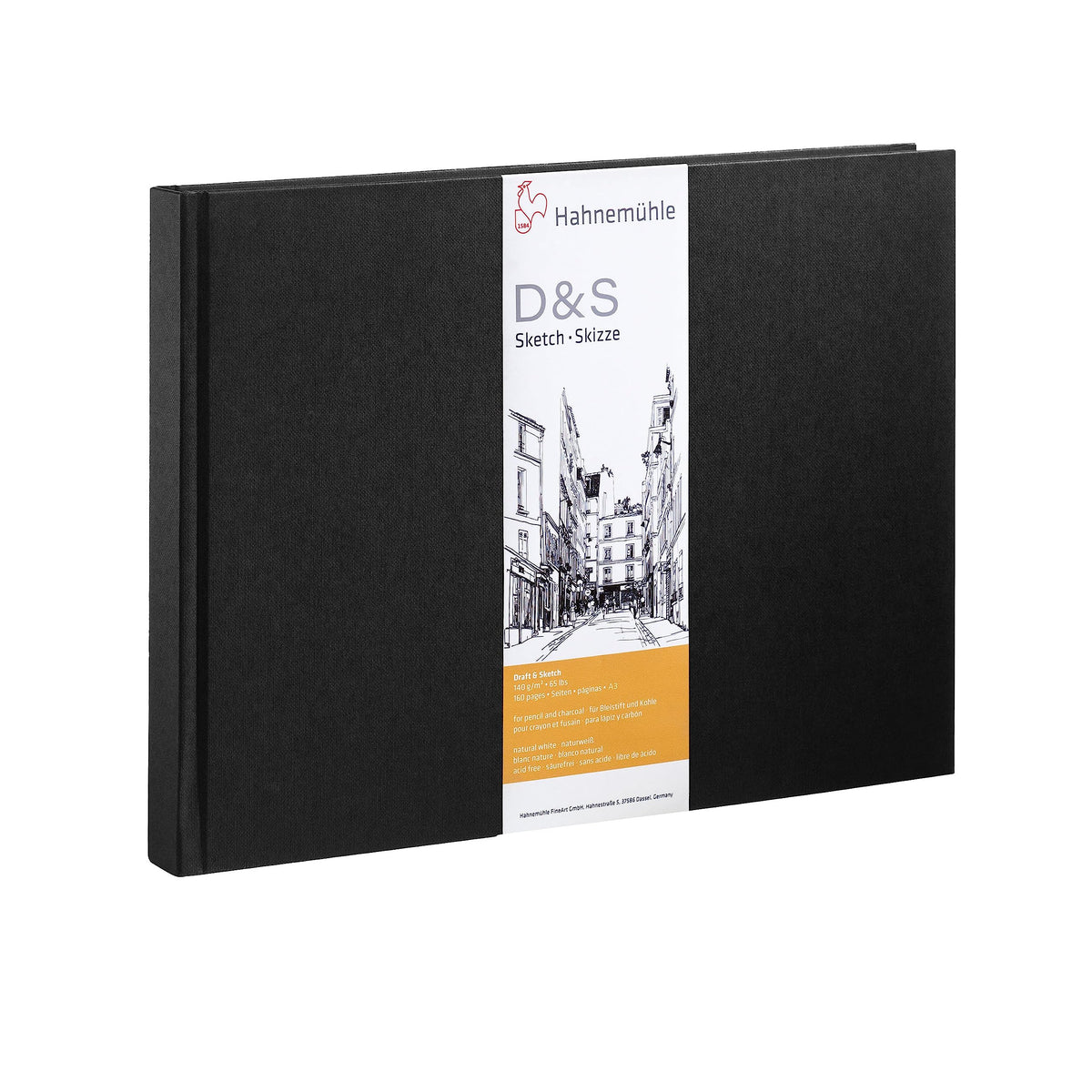 Hahnemuhle Sketch Book D&S, 140gsm Book, Black with stitched binding, A3 Landscape