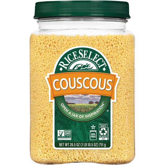 RiceSelect Couscous, Moroccan-Style Wheat Couscous Pasta, Non-GMO, 26.5-Ounce Jar, (Pack of 1)