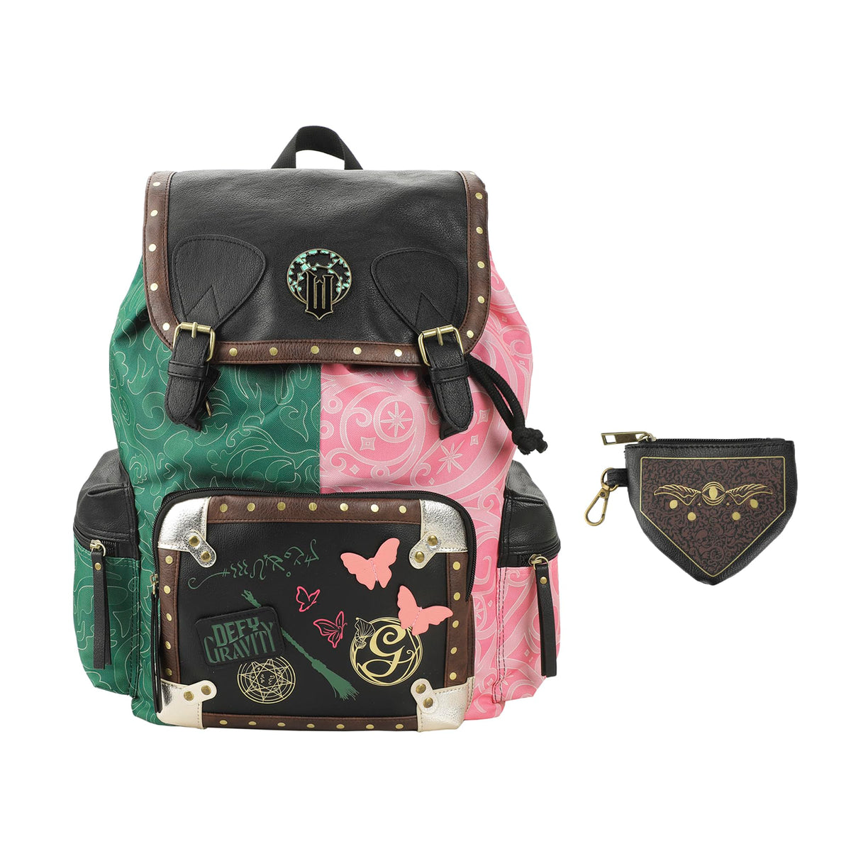 Wicked Backpack 18" Elphaba & Glinda Split Color with Grimmerie Coin Purse