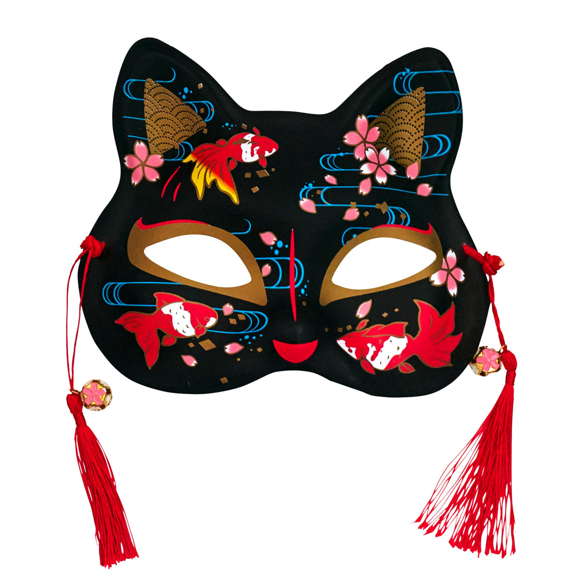 クリアストーン(Clearstone) Clear Stone Japanese Mask, Cat Half Faced, Black Goldfish, Unisex