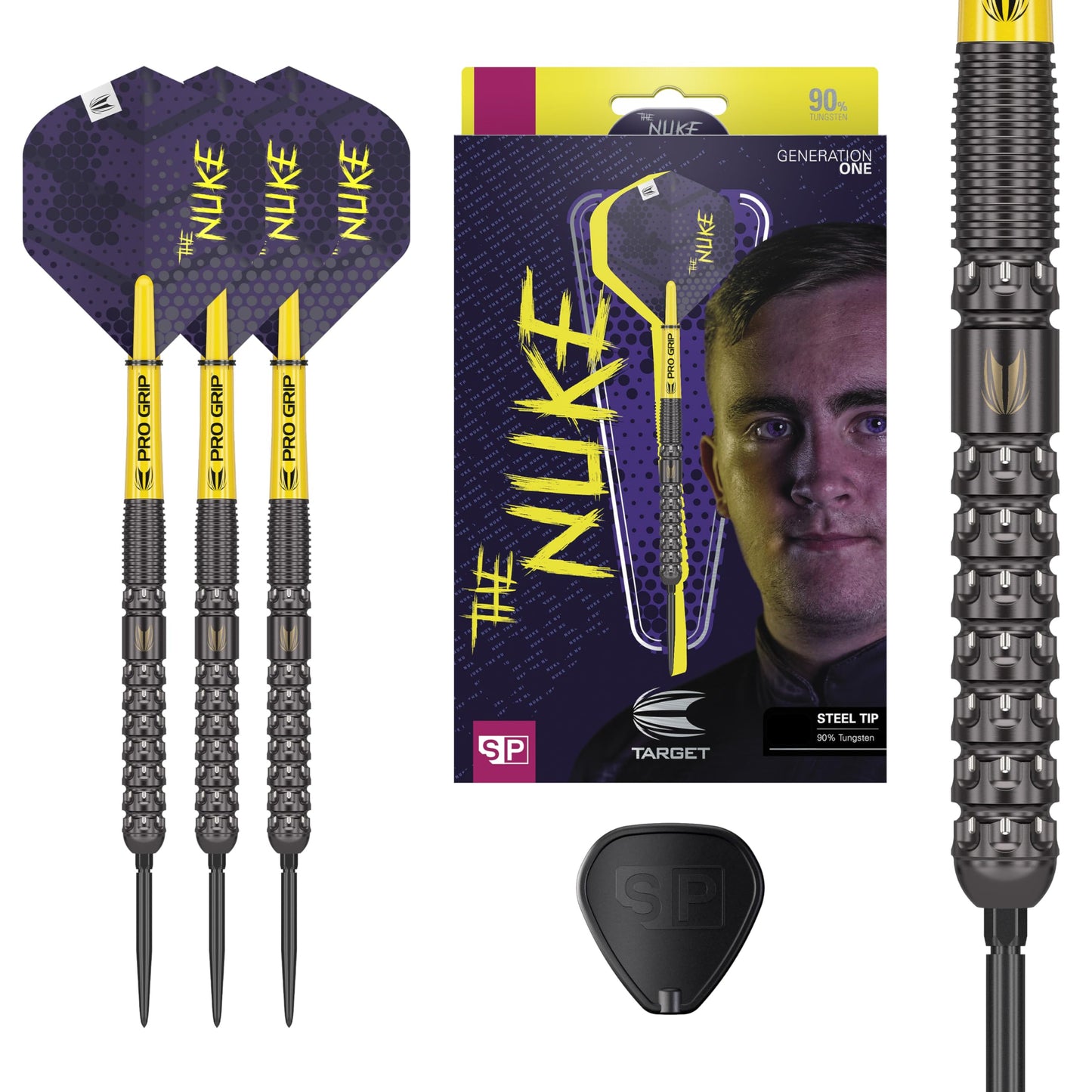 Target Darts Luke Littler G1 Steel Tip Swiss Point Darts, 90% Tungsten Dart, 23G | Generation 1 Steel Tip Dart, Player Edition Swiss Points Dart Sets with Tool, Pro Grip Shafts & No.2 Flights