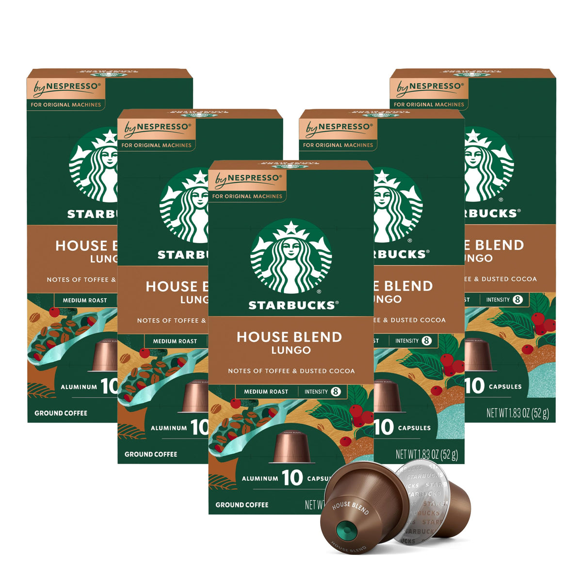 Starbucks by Nespresso Original Line, House Blend, Medium Roast Coffee, 50-count Espresso Pods