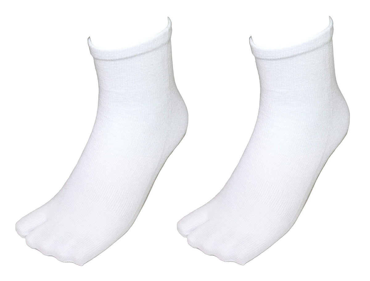 FUJITE Unisex 2-Toe Japanese Tabi Socks, 2 Pairs, White, Shoe Size:10.5-13 Women/9-11.5 Men