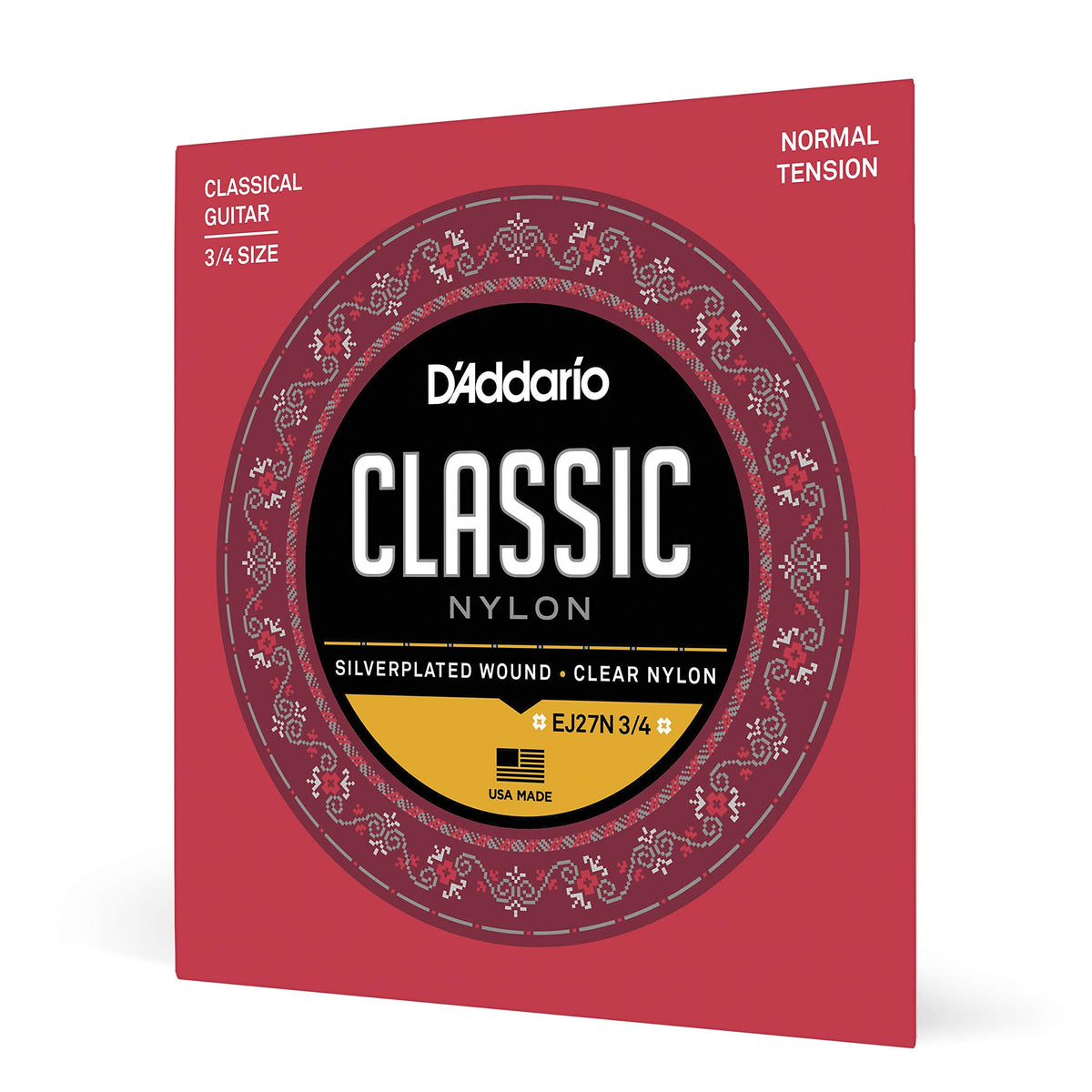 D'Addario Student Nylon Classical Guitar Strings, EJ27N, Normal Tension, 3/4 Scale, 6-String Set, Pack of 1