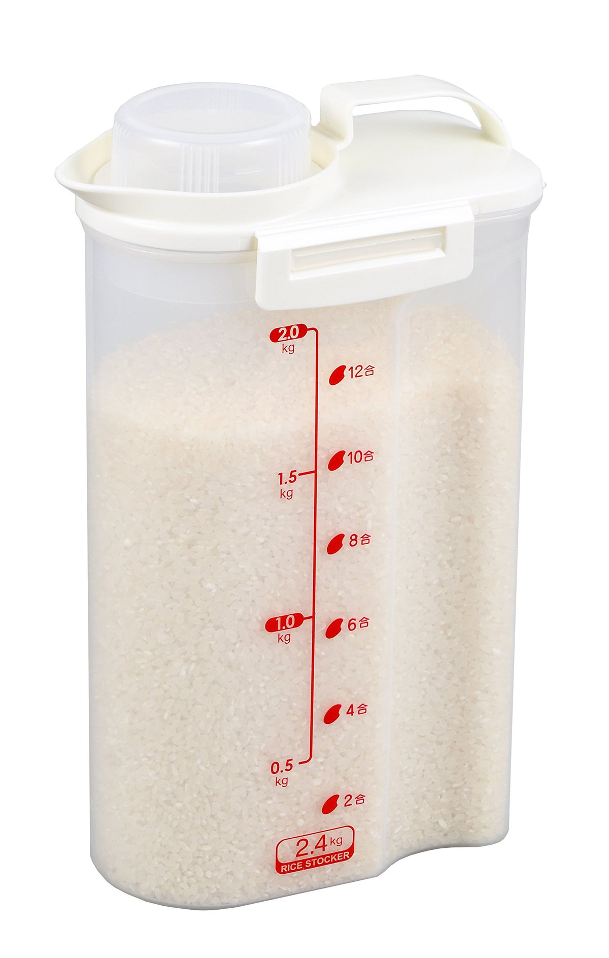 Pearl Metal HB-3898 Sealed Rice Bin, Made in Japan, For 5.3 lbs (2.4 kg), White, Width 7.3 inches (185 cm), Depth 4.3 inches (110 cm), Height 11.6 inches (295 mm), Refrigerator Handy Rice Stocker