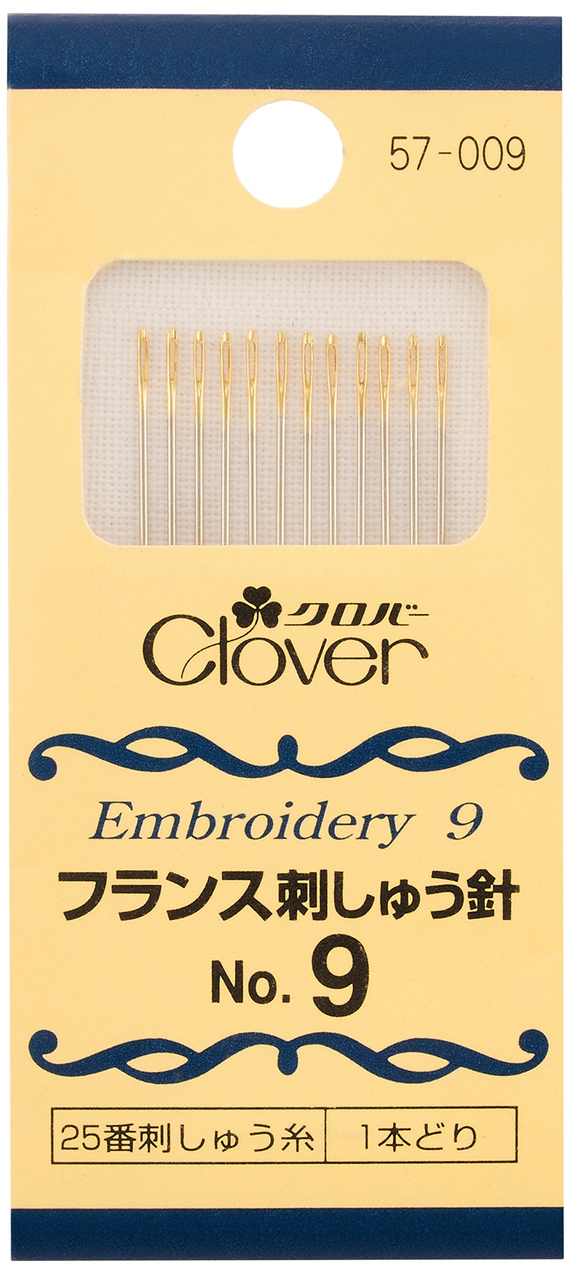 Clover 57-009 French Embroidery Needles No. 9 12 Pieces