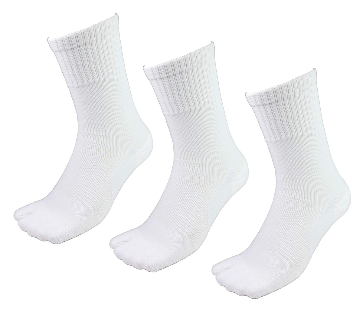 FUJITE Unisex Arch Support 2 Toe Flip Flop Toe Tabi Toe Crew Socks, 3 Pairs - White