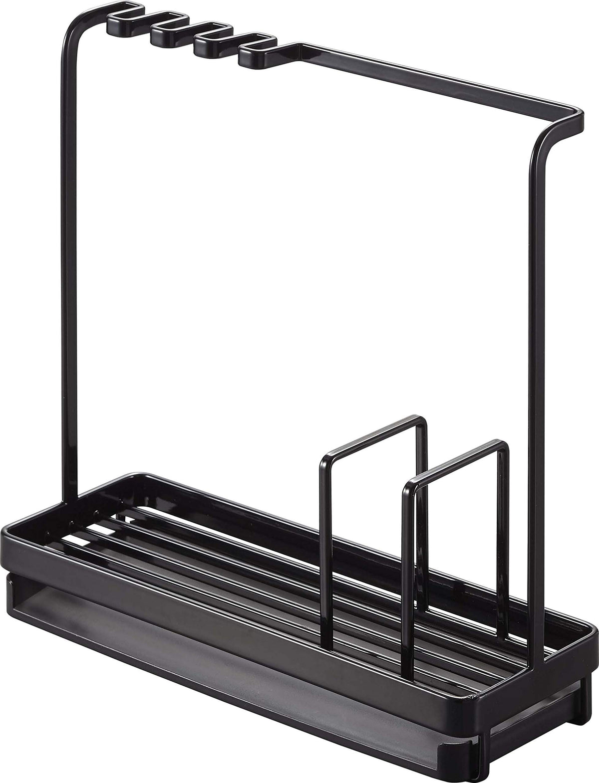 Yamazaki 4994 Sponge & Cleaning Tool Stand, Black, Approx. W 9.8 x D 3.6 x H 9.6 inches (24.5 cm), Tower, Double-Sided Tray, Sponge Rack, Tool Hook