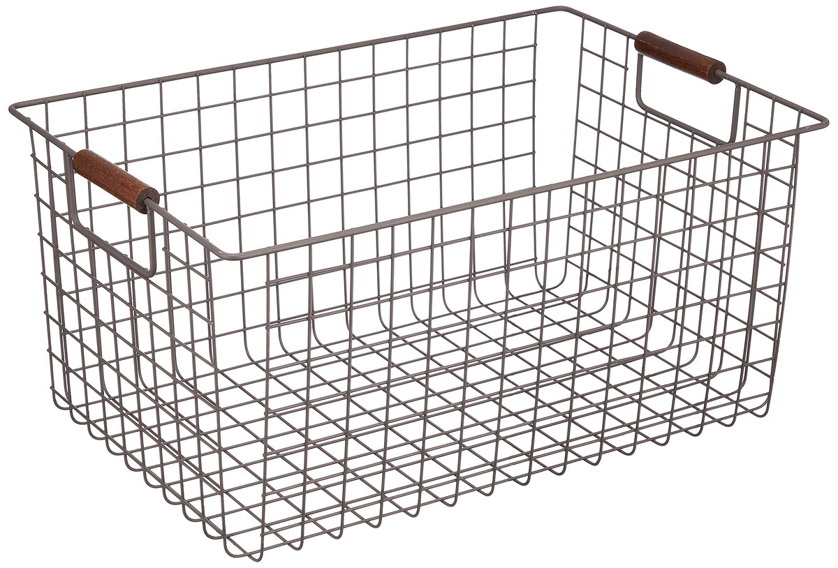 Pearl Metal Basket, Brown, L Size, Wire Basket, Wood Pattern N-8321