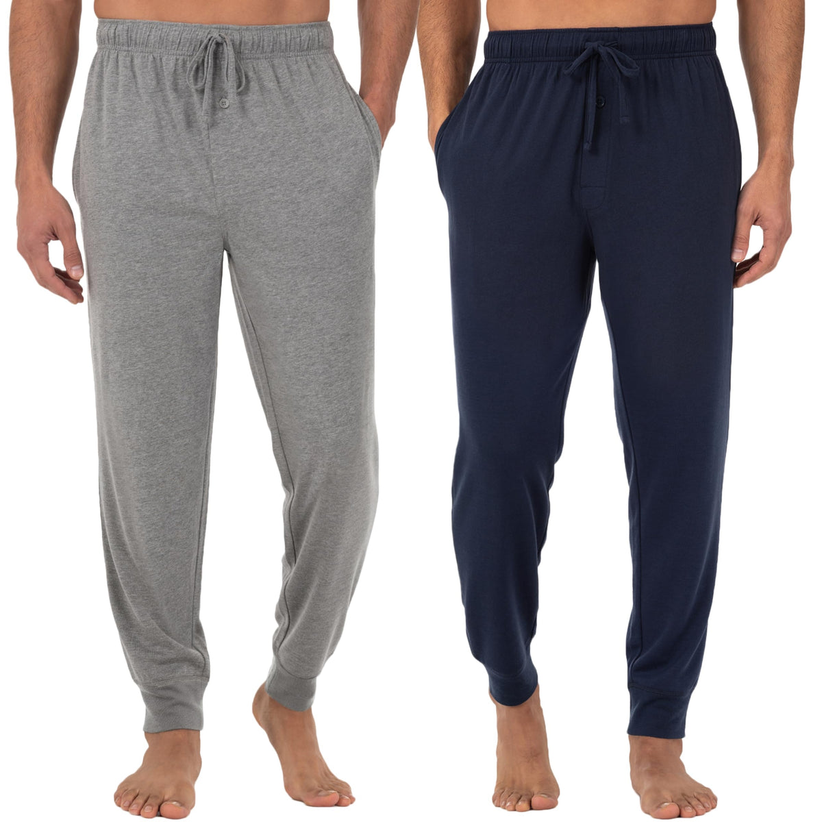 Fruit of the Loom Men's Jersey Knit Jogger Sleep Pant (1 and 2 Packs), Grey Heather/Navy, 3X