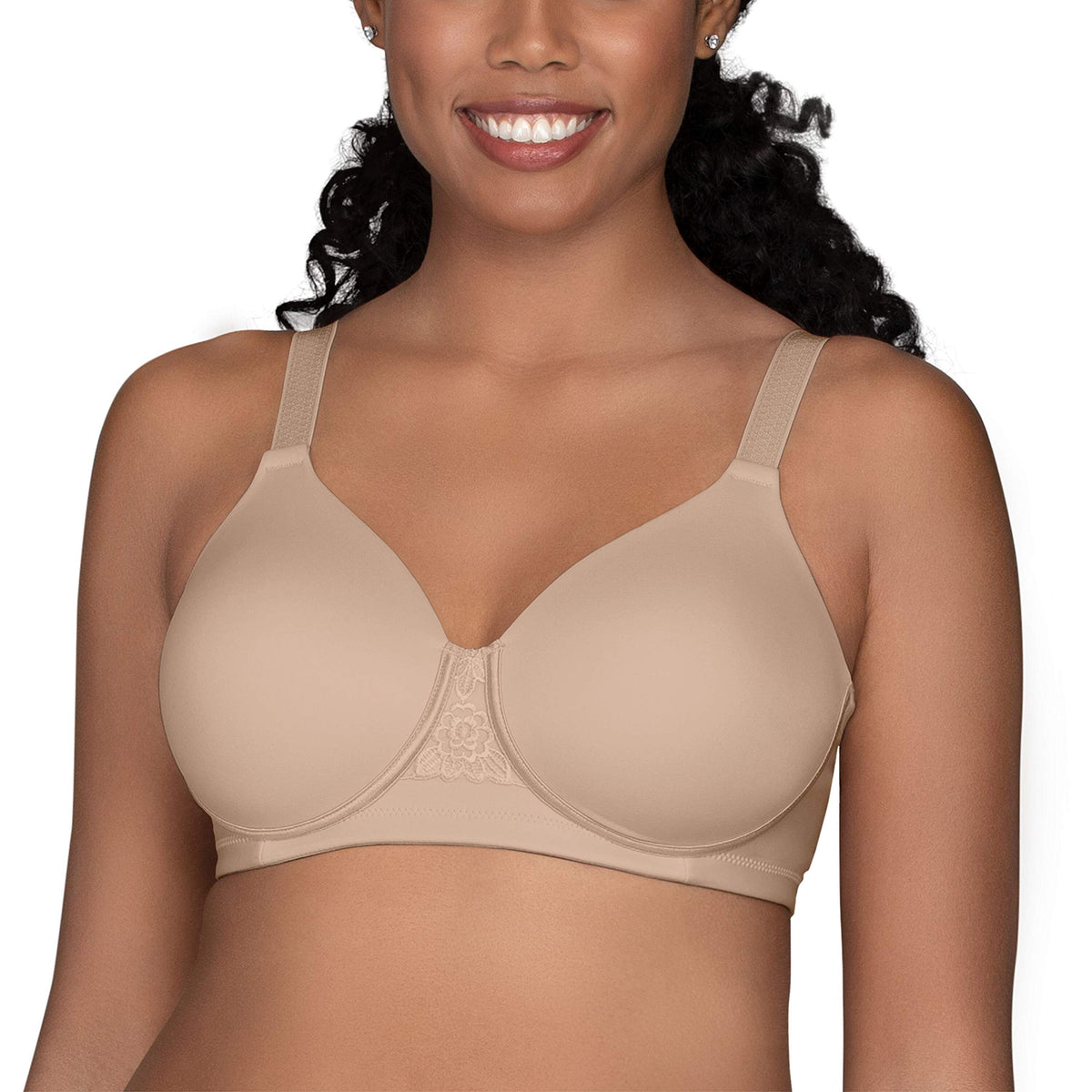Vanity Fair Women's Full Figure Beauty Back Smoothing Bra, 4 Way Stretch Fabric, Lightly Lined Cups up to H - Wirefree - Beige, 36D
