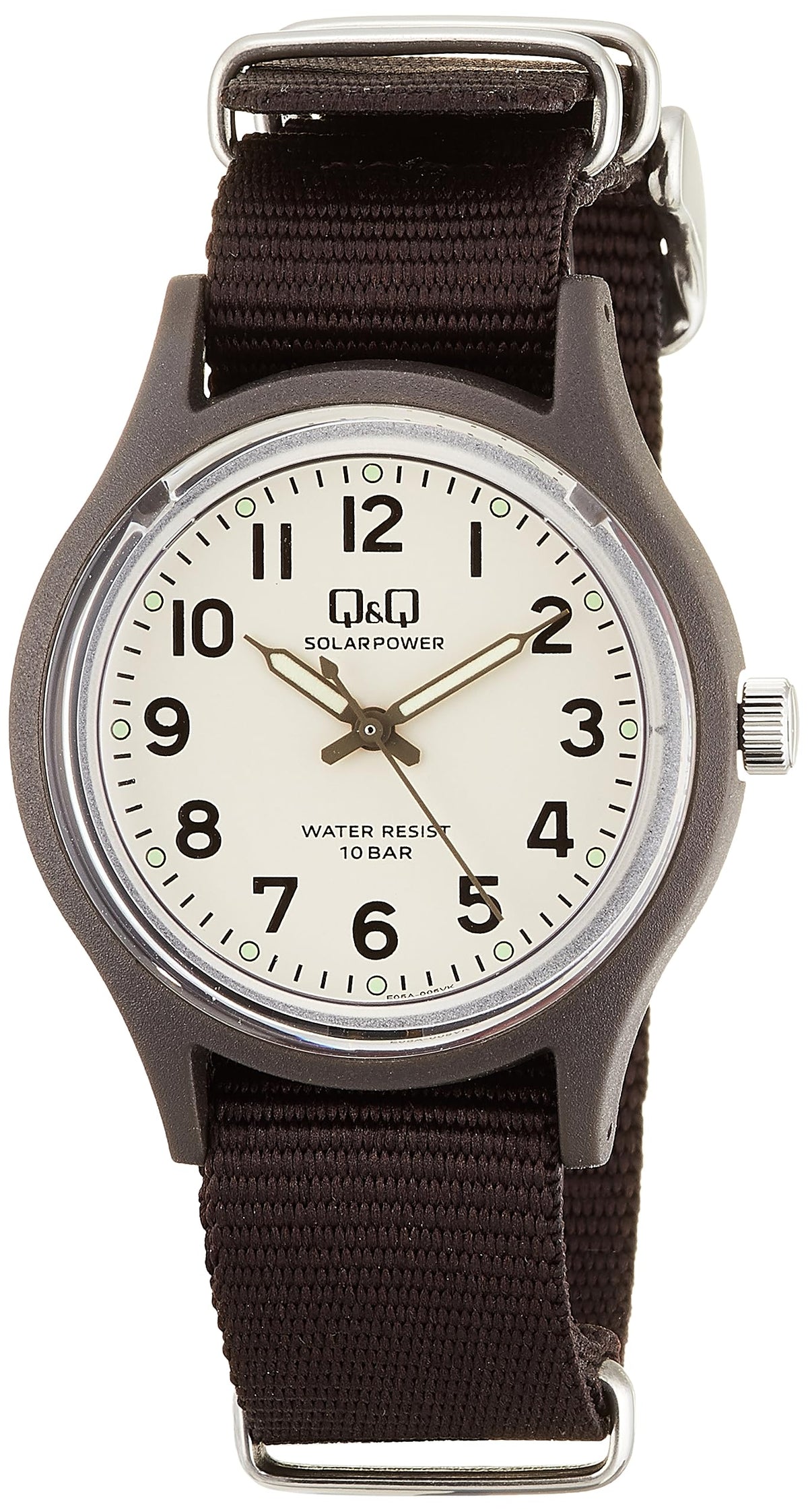 Citizen Q&Q Analog Solar Watch, 10 ATM Water-Resistant, Nylon Strap, Braun, Classic