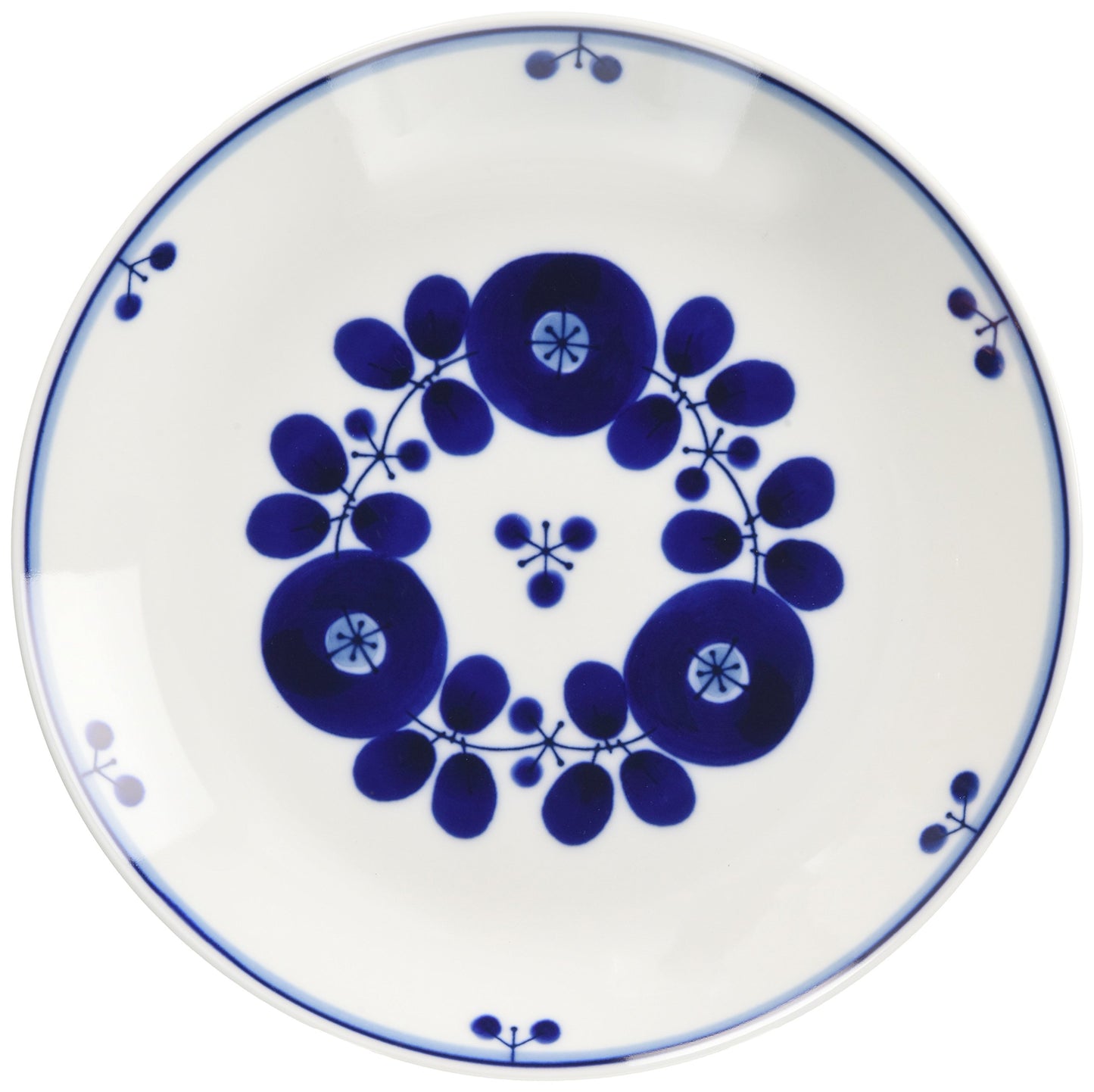 Hakusan Pottery Plate, Blue, Bloom Bouquet, M, Approx. 7.7 inches (19.5 cm), Hasami Ware Made in Japan