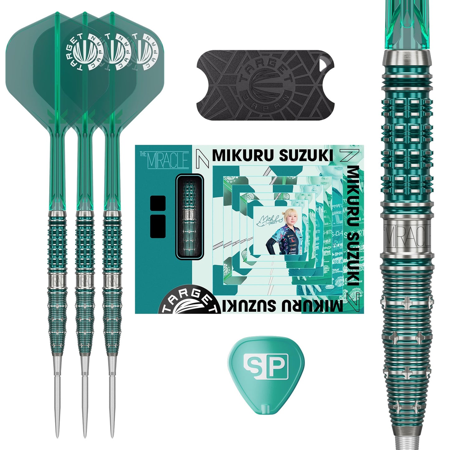 Target Japan Miracle G7 Steel Tip Darts with Kflex, 23G | 95% Tungsten Dart Set, K-Flex Flights & Shafts No.2, Nano Storm Swiss Point Tips, Player Mikuru Suzuki Gen 7, Storage Tin & Point Guard/Stand