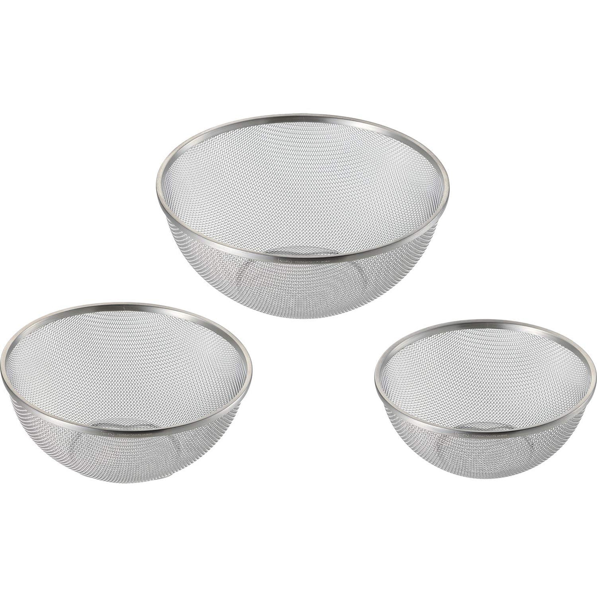 Wahei Freiz AMG-0420 Enzo Made in Tsubame Sanjo Stainless Steel Colander, Set of 3 Sizes, Made in Japan