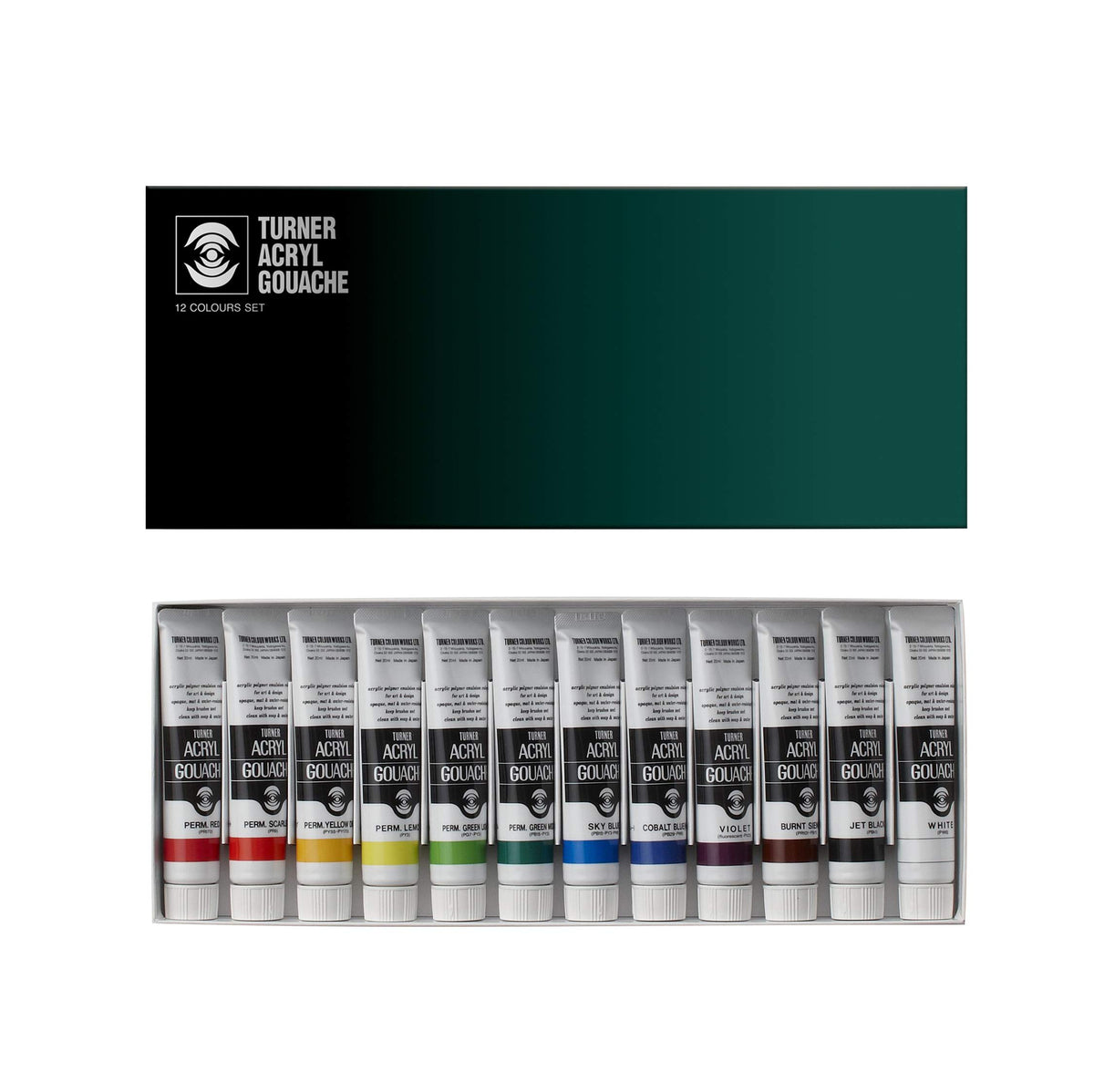 Turner Acrylic Paint Set Artist Acryl Gouache - Super Concentrated Vibrant Acrylics, Fast Drying, Velvety Matte Finish - [Set of 12 | 20 ml Tubes]