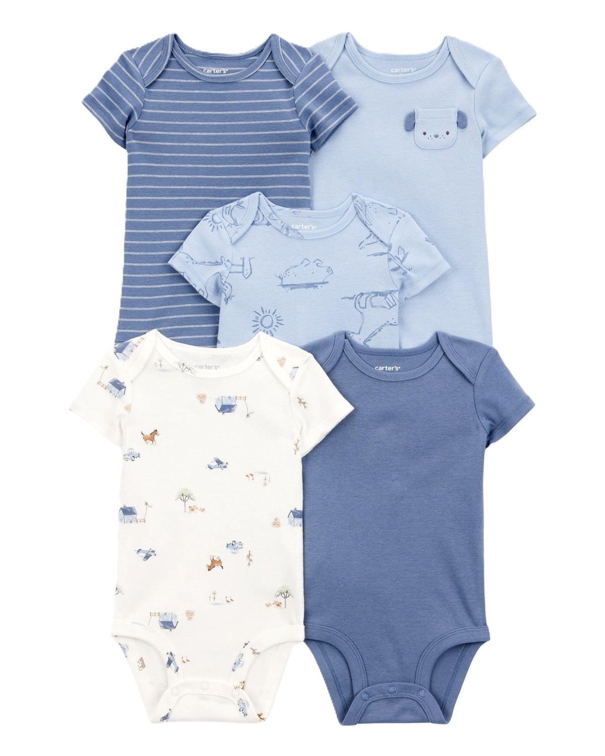 Carter's Baby Boys 5pk Short Sleeve Bodysuits (Blue/Ivory/Dog, 18 Months)