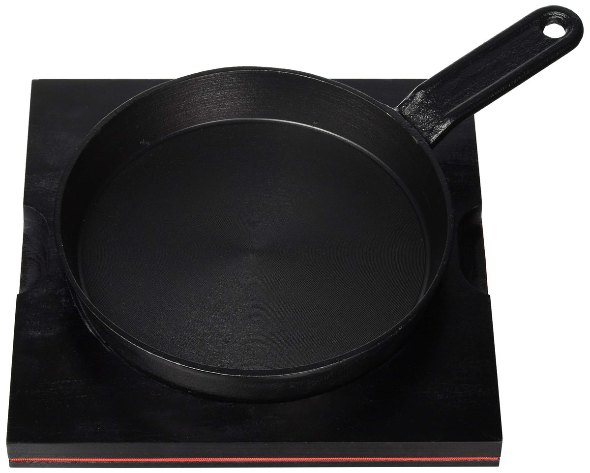 Endo Shoji PST09 Steak Plate with Handle, Iron Casting, Natural Wood