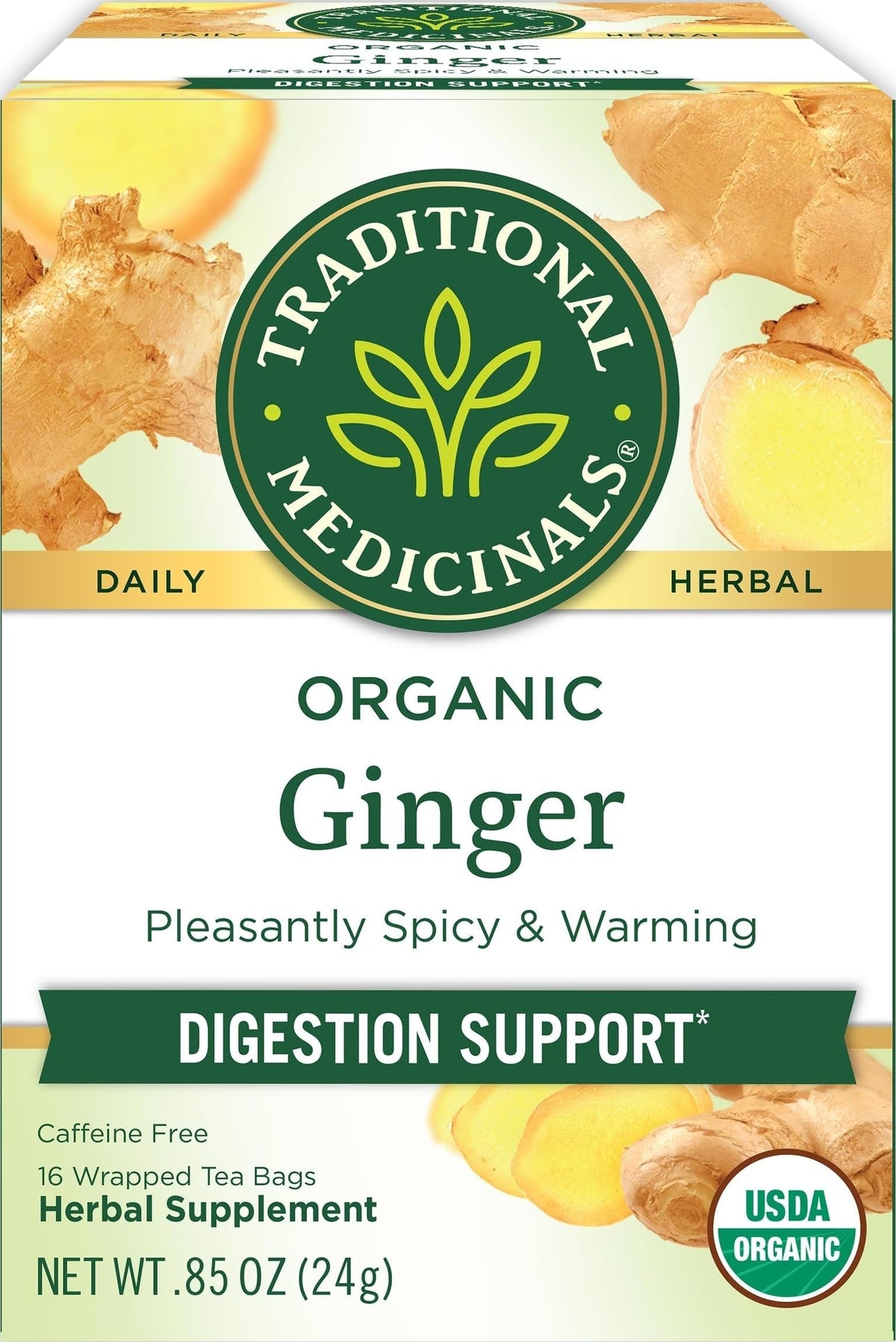 Traditional Medicinals Tea, Organic Ginger, Healthy Digestion, Pleasantly Spicy & Warming, 16 Tea Bags