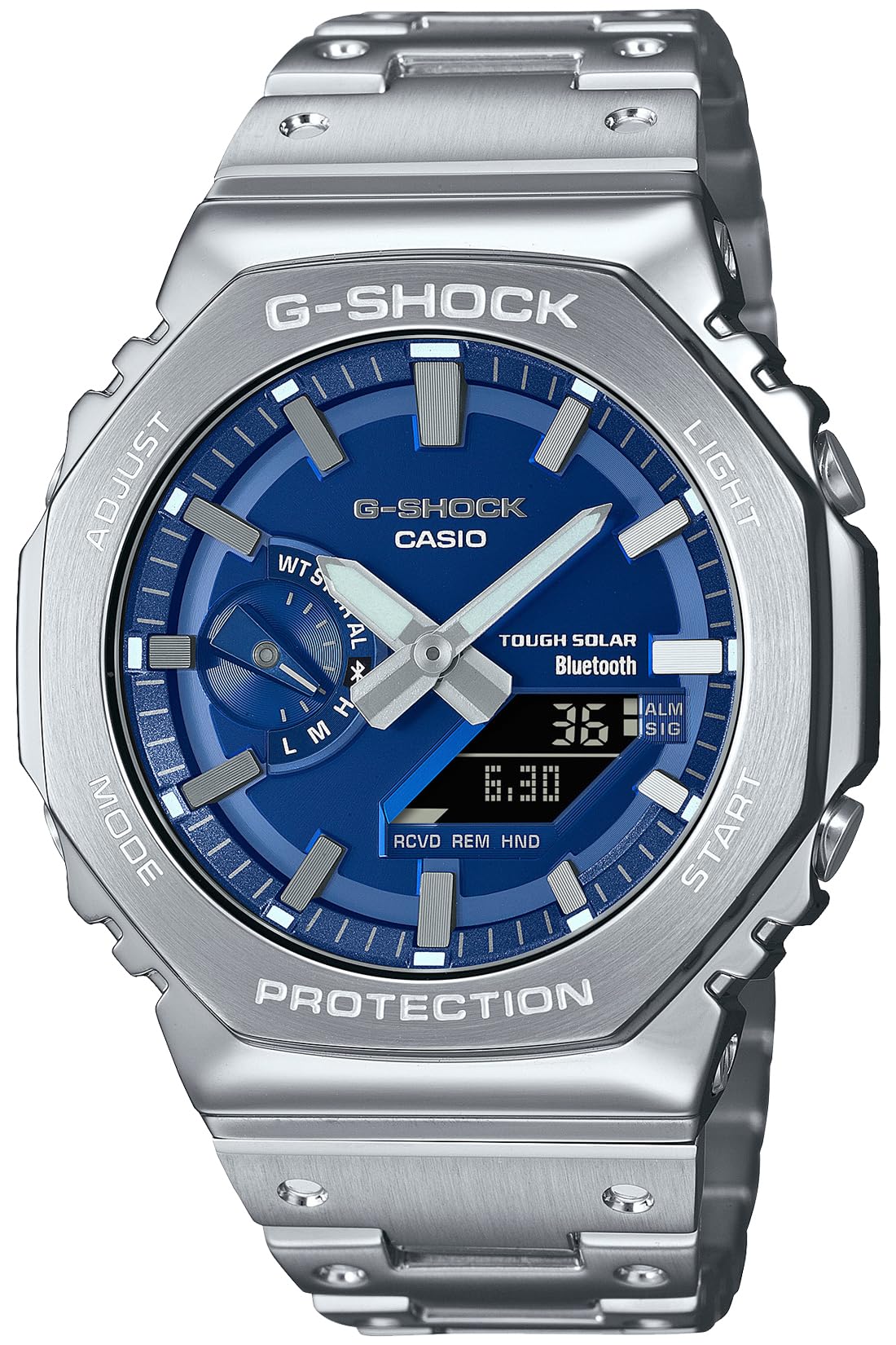 Casio GM-B2100 Full Metal Solar Wristwatch, Bluetooth, Silver/Blue, Bracelet Type Import from Japan New