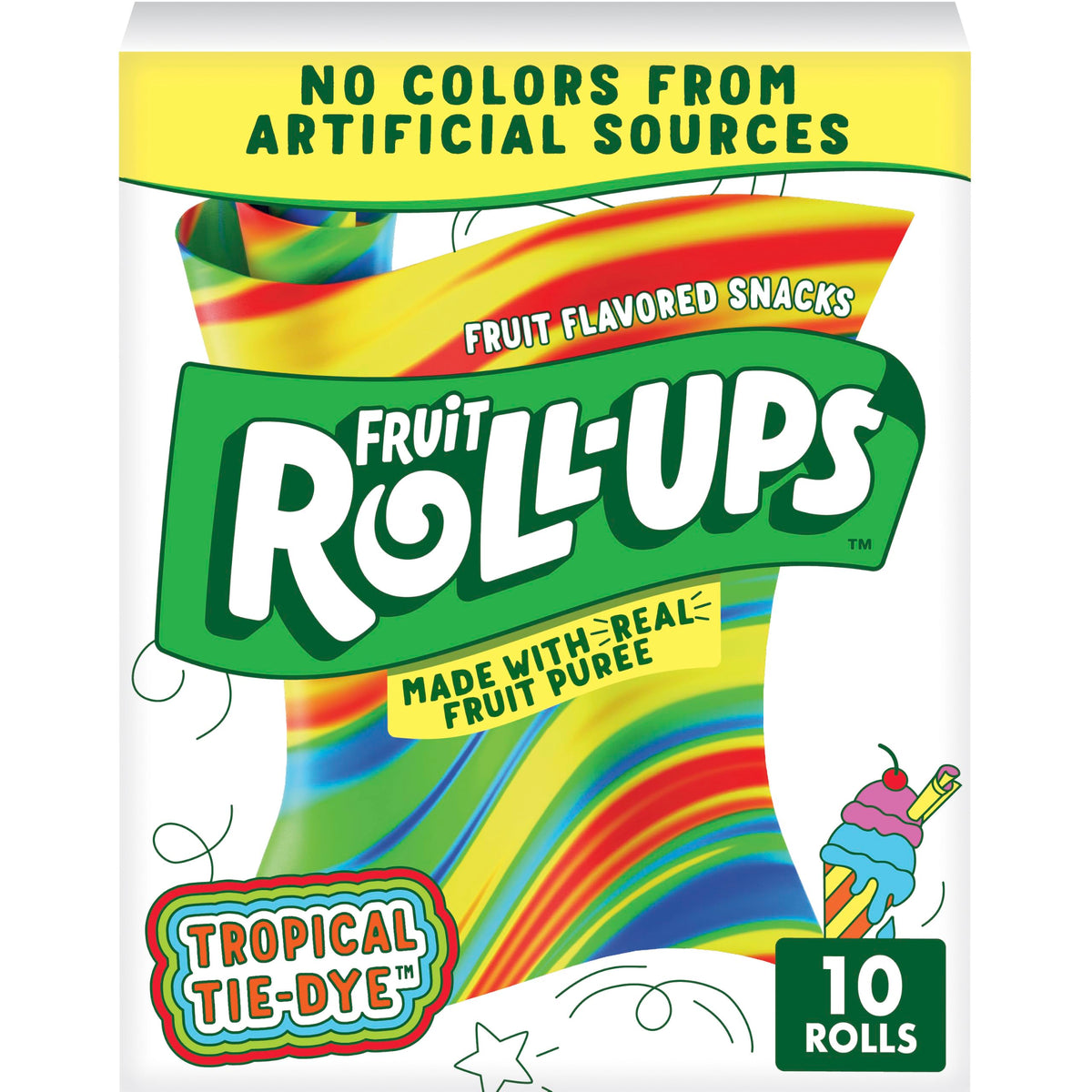 Fruit Roll-Ups Fruit Flavored Snacks, Tropical Tie-Die, 0.5 oz, 10 ct