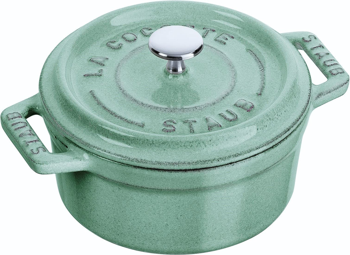Staub 40508-702 Mini Picotte Round Sage Green, 3.9 inches (10 cm), Small, Double Handed, Cast Iron, Enameled Pot, Authentic Japanese Product