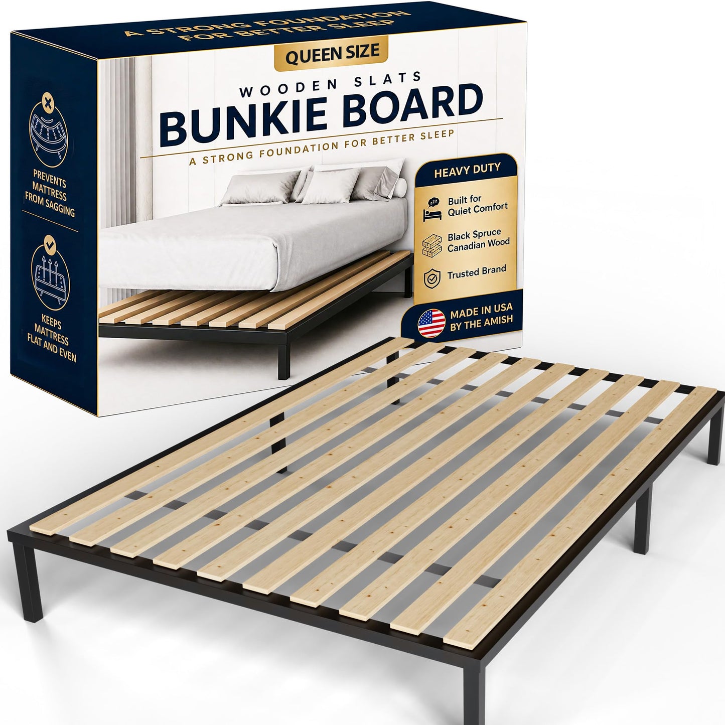 Treaton, 0.68-Inch Heavy Duty Vertical Wooden Bunkie Board/Bed Slats, Queen, Beige