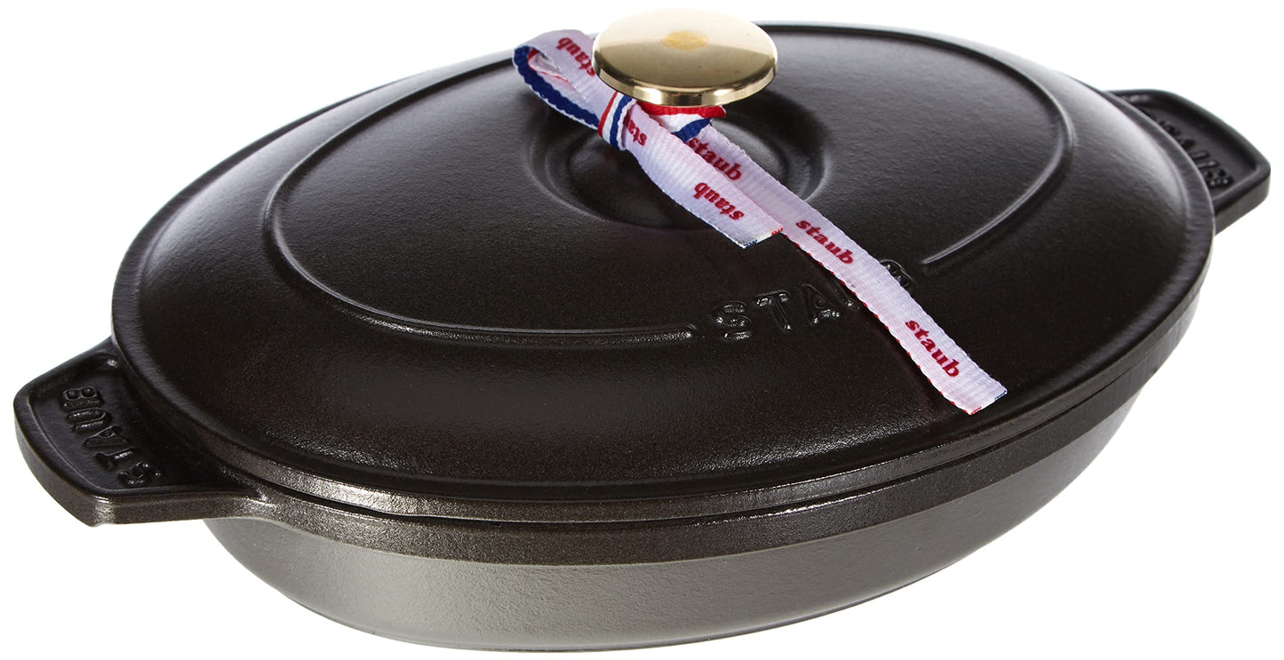 Staub Auflaufform, Oval (23 x 17 cm, 1 L mit mattschwarzer Emaillierung im Inneren der Auflaufform) Schwarz
